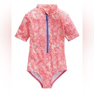NWT Mini Boden Kids Pink mermaid one piece Rashguard zipper swimsuit 11/12